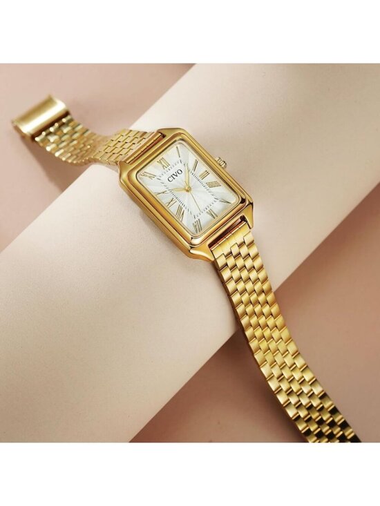 CIVO Women\'s Gold White Vintage Quartz Stainless Steel Bracelet Roman Dial Watch